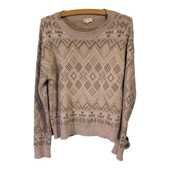 💰Hem & Thread Boxy Rose, Brown, Cream  Crew Neck Sweater -Size S - Picture 4 of 10